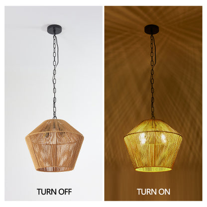17" Boho Hemp Rope Pendant Light – Handcrafted Farmhouse Elegance