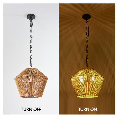 17" Boho Hemp Rope Pendant Light – Handcrafted Farmhouse Elegance