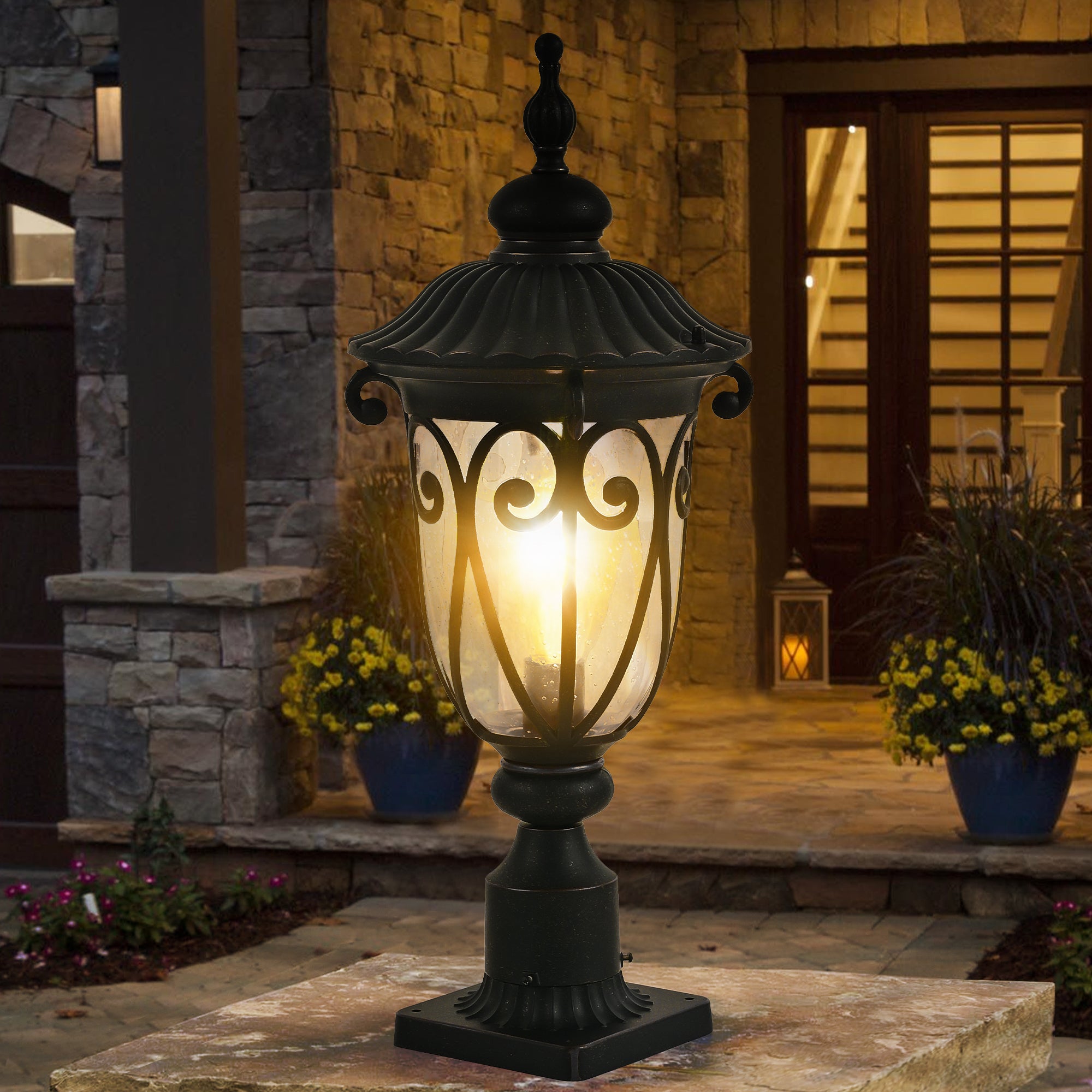 24"(H) 1-pack Vintage Black Outdoor Post Lantern (Bulb Not Included)