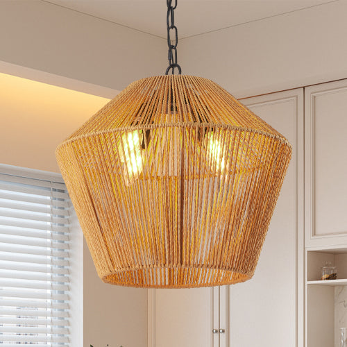 17" Boho Hemp Rope Pendant Light – Handcrafted Farmhouse Elegance