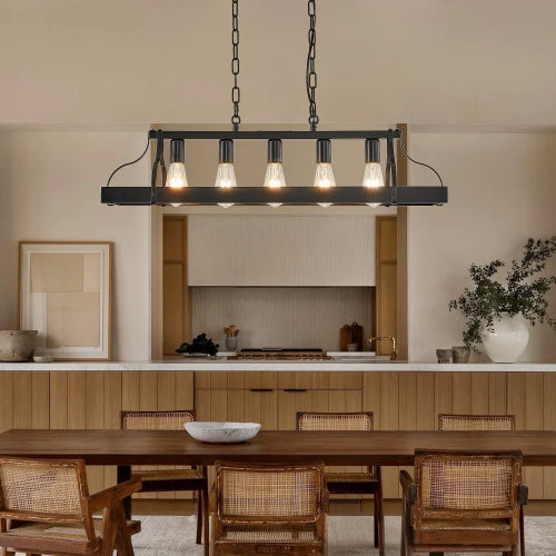34" Black Industrial Pendant Light -Modern Farmhouse Elegance