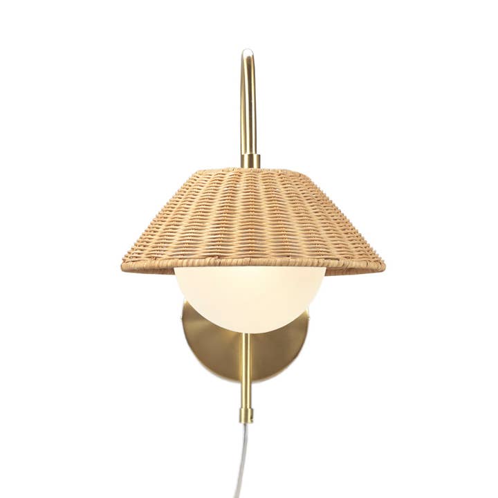 Rattan Weave Gold Plug-in Wall Scone Light