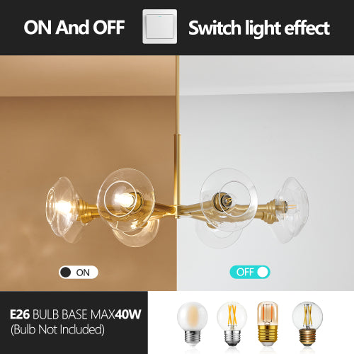 Modern Gold Sputnik Chandelier with Clear Glass Shades (Bulb Not Included)