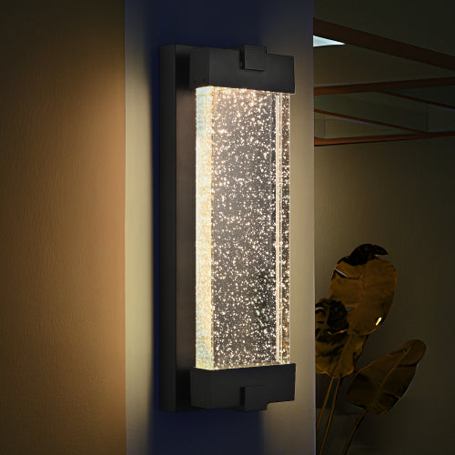19" Black Aluminum Outdoor Wall Light -Elegant Bubble Crystal Glow