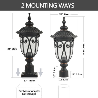24"(H) 1-pack Vintage Black Outdoor Post Lantern (Bulb Not Included)