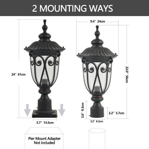 24"(H) 1-pack Vintage Black Outdoor Post Lantern (Bulb Not Included)
