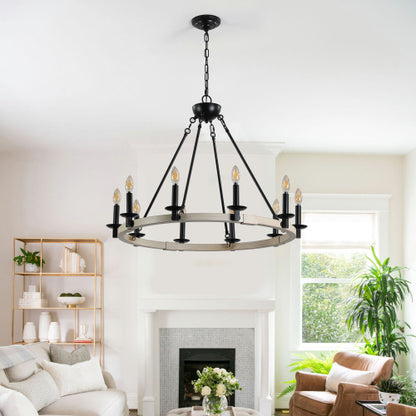 32" Rustic Farmhouse 10-Light Candle Chandelier (No Bulbs)
