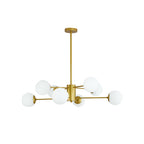 35" Modern 8-Light Gold Chandelier with White Glass Globe Shades (No Bulbs)