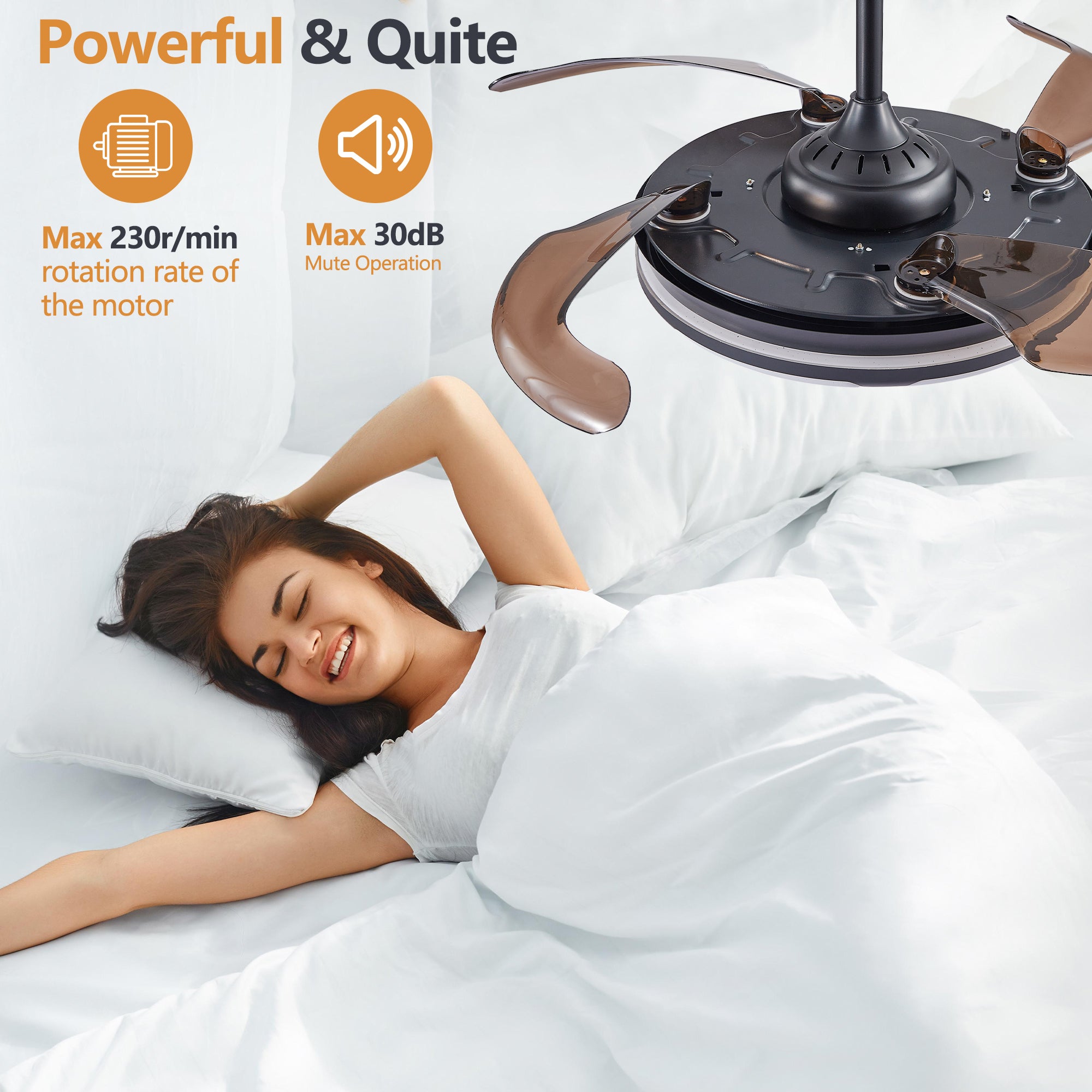 18" Retractable Ceiling Fan with LED Light – Smart, Silent &amp; Stylish