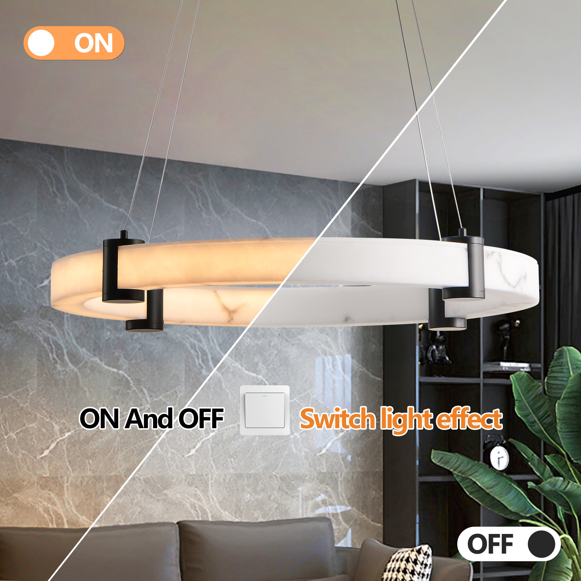 Suspension LED moderne, anneau en résine avec finition imitation marbre 
