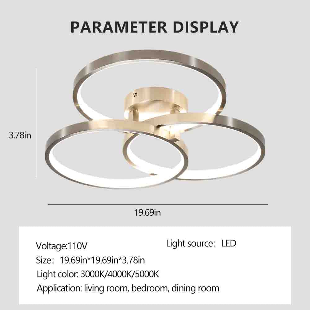 Three-Ring Contemporary LED Ceiling Lamp -Modern Elegance &amp; Soft Illumination