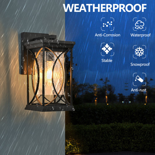 14"(H) 1-pack Black Outdoor Wall Lantern with Crackled Glass (Bulb Not Included)