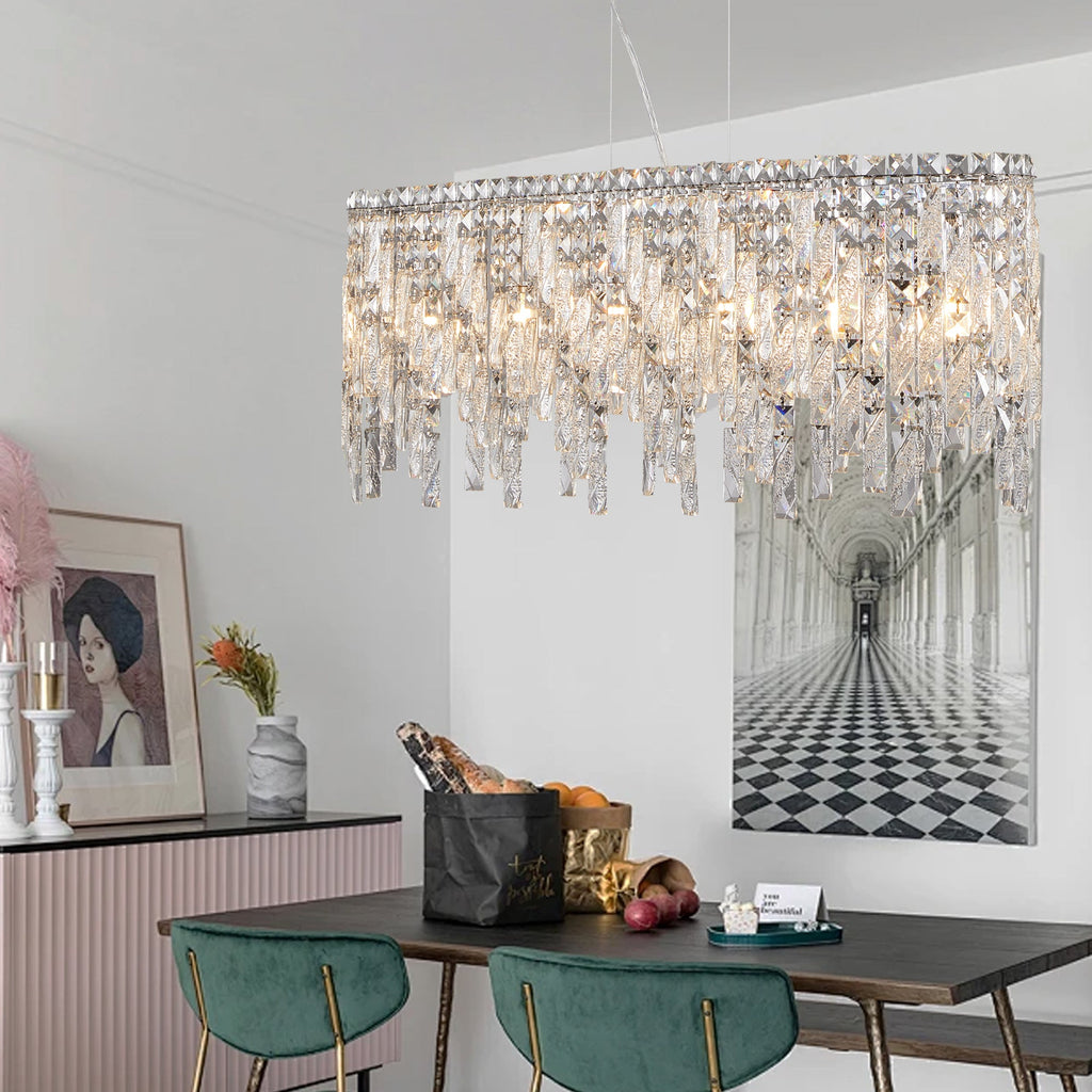 Silver Elegant Oval Crystal Chandelier -Modern Luxury &amp; Radiant Brilliance