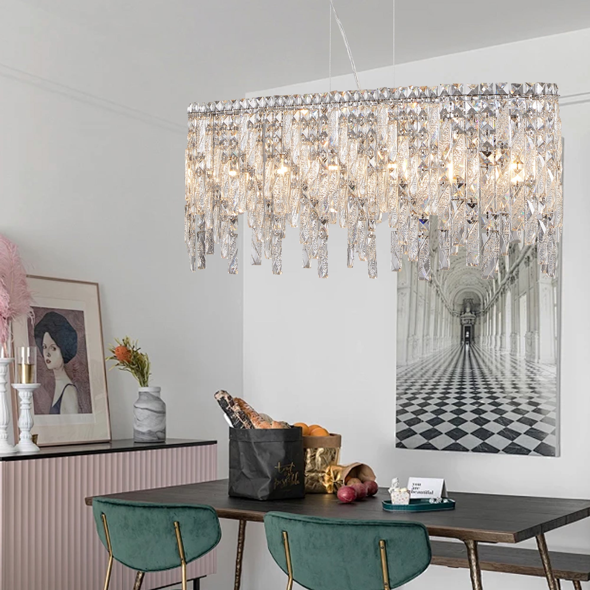 Silver Elegant Oval Crystal Chandelier -Modern Luxury &amp; Radiant Brilliance
