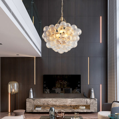 Gold Pendant Light Chandelier with Threaded Clear Glass Globe Shade