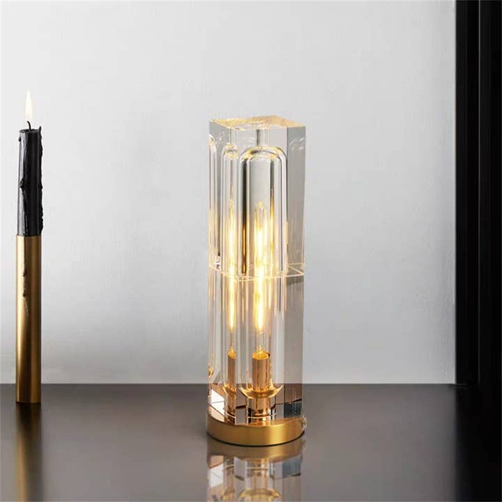 Minimalist Crystal Led Table Lamp // Tall Cuboid