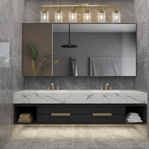 Golden  Vanity Light with Clear Glass Shades (No Bulbs)