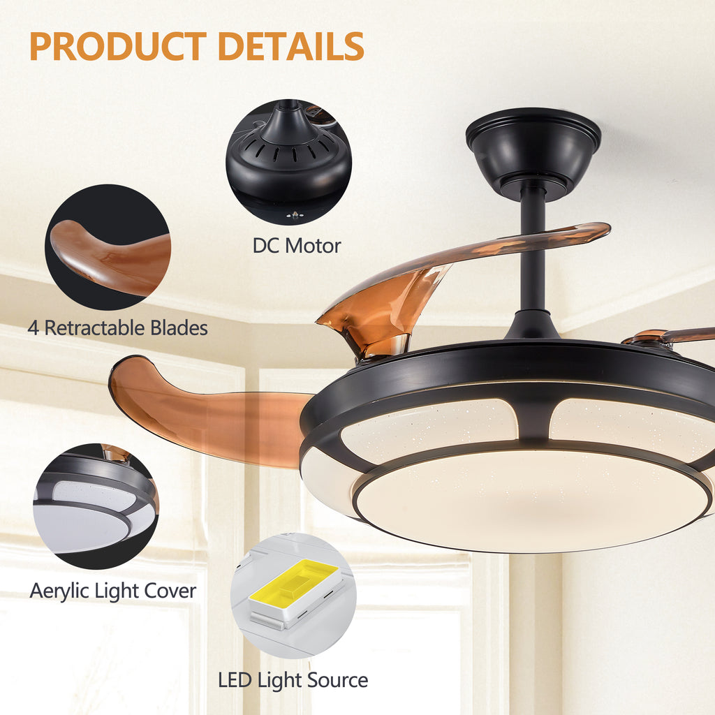 18" Retractable Ceiling Fan with LED Light – Smart, Silent &amp; Stylish