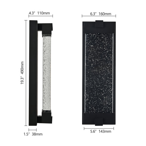 19" Black Aluminum Outdoor Wall Light -Elegant Bubble Crystal Glow