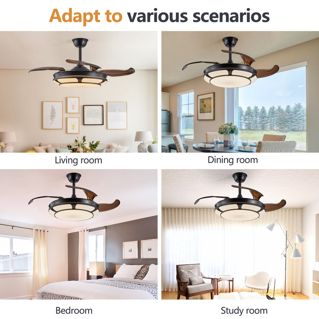 18" Retractable Ceiling Fan with LED Light – Smart, Silent &amp; Stylish