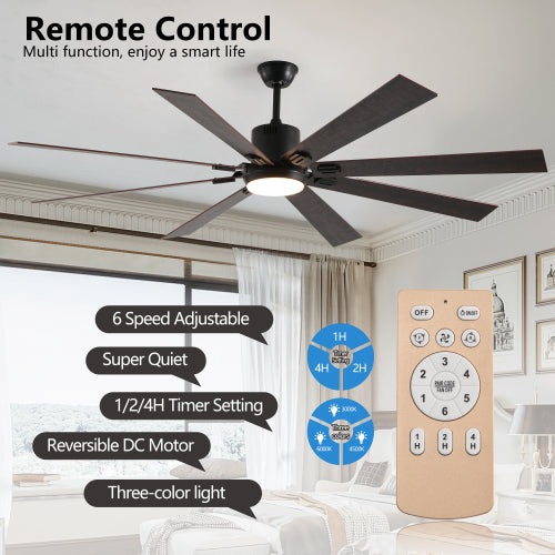 72" Walnut LED Ceiling Fan