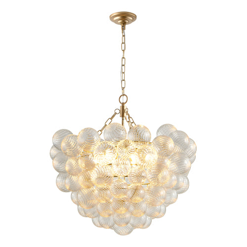 Gold Pendant Light Chandelier with Threaded Clear Glass Globe Shade