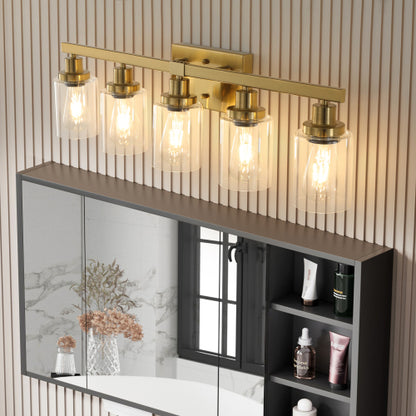 Golden  Vanity Light with Clear Glass Shades (No Bulbs)