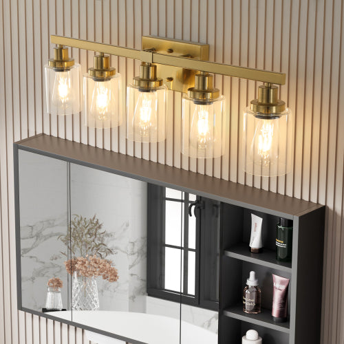 Golden  Vanity Light with Clear Glass Shades (No Bulbs)