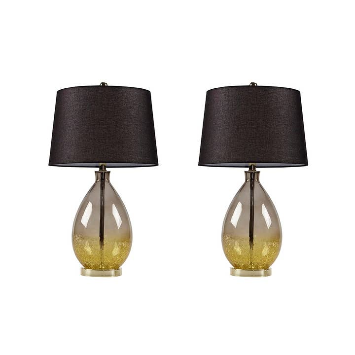 [Set of 2] Gold Glass Base Black Table Lamp