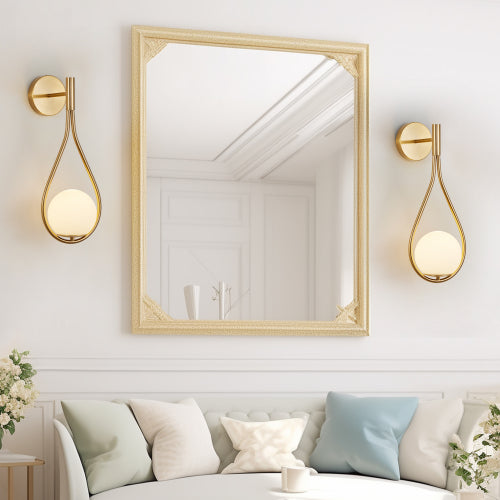 Modern Golden Wall Sconces – Set of 2 Mid-Century Opal Globe Lights