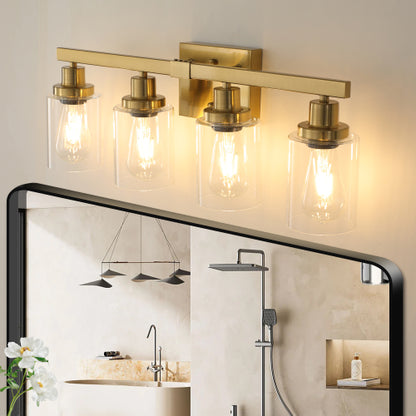 Golden  Vanity Light with Clear Glass Shades (No Bulbs)