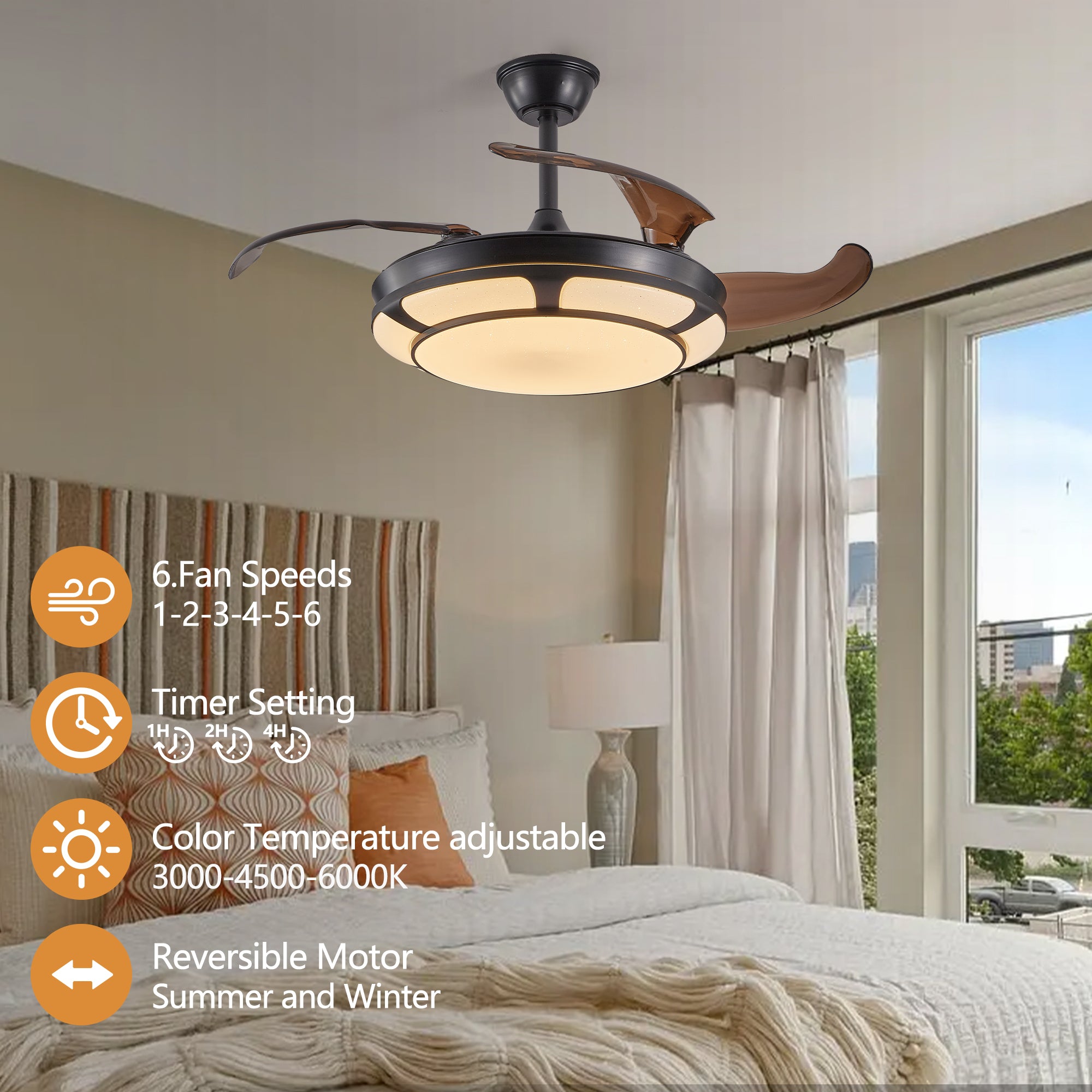 18" Retractable Ceiling Fan with LED Light – Smart, Silent &amp; Stylish