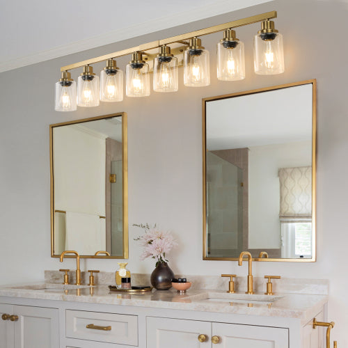 Golden  Vanity Light with Clear Glass Shades (No Bulbs)