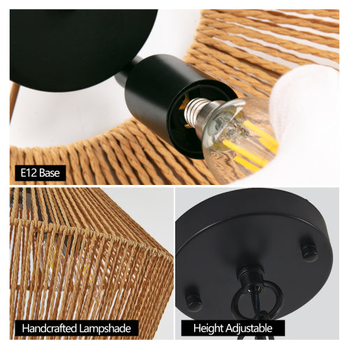 17" Boho Hemp Rope Pendant Light -Handcrafted Farmhouse Elegance