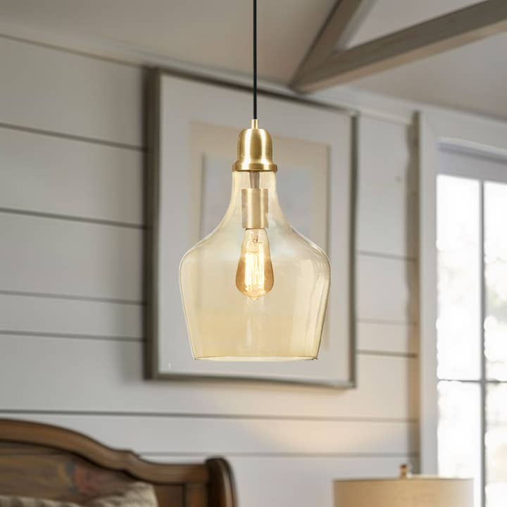 Bell Shaped Glass Pendant, Gold/Amber