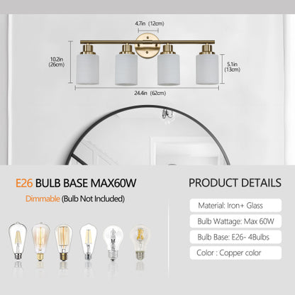 Modern Vanity Bathroom Mirror Light, Frosted White Glass  (Bulb Not Included)