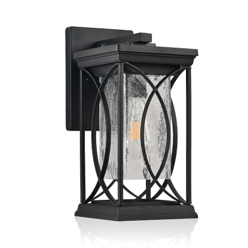14"(H) 1-pack Black Outdoor Wall Lantern with Crackled Glass (Bulb Not Included)