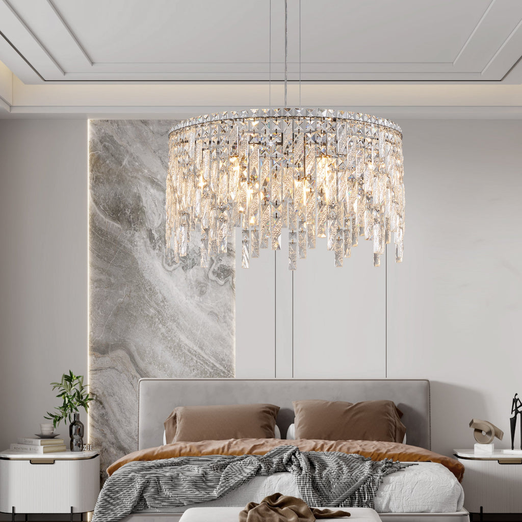 Luxurious Silver Crystal Chandelier -Timeless Elegance &amp; Modern Glamour