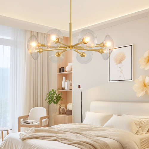 Modern Gold Sputnik Chandelier with Clear Glass Shades (Bulb Not Included)