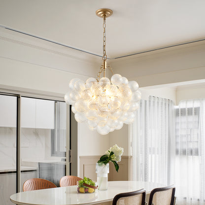 Gold Pendant Light Chandelier with Threaded Clear Glass Globe Shade
