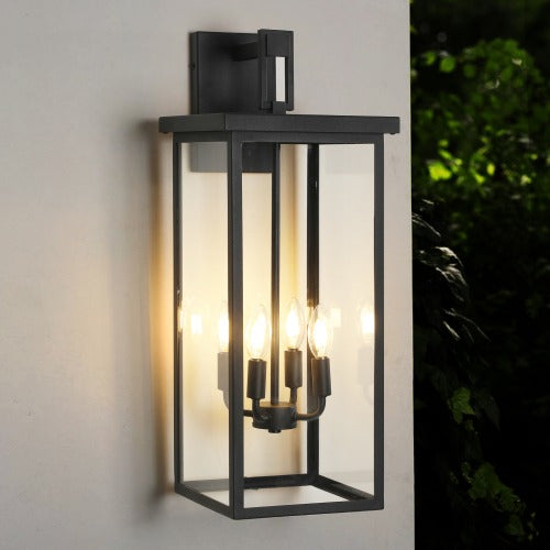 4-Light Black Outdoor Wall Light (No Bulbs)