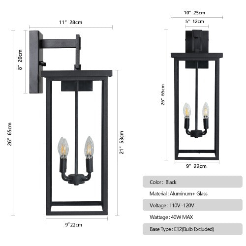 4-Light Black Outdoor Wall Light (No Bulbs)