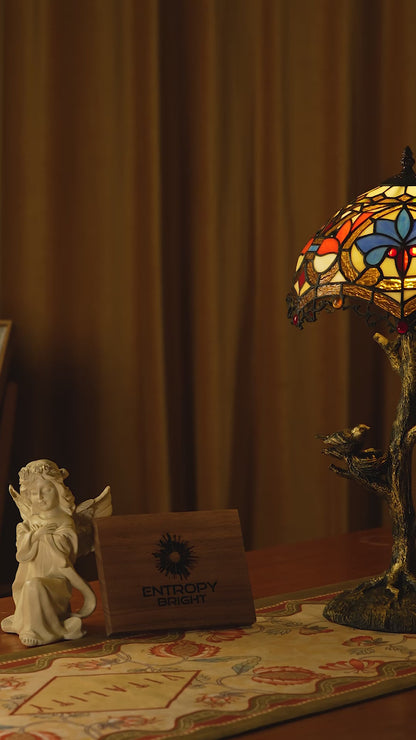 Lampe de table Tiffany à pétales bleus